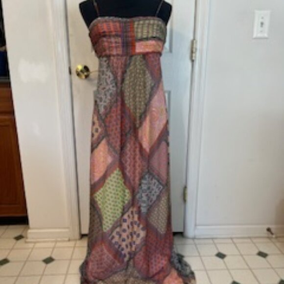 Worth Dresses & Skirts - Worth New York Womens Size 4 Maxi Dress Silk Chiffon Pink Red Patchwork Floral